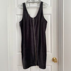 Black Corduroy Zipper Mini Dress